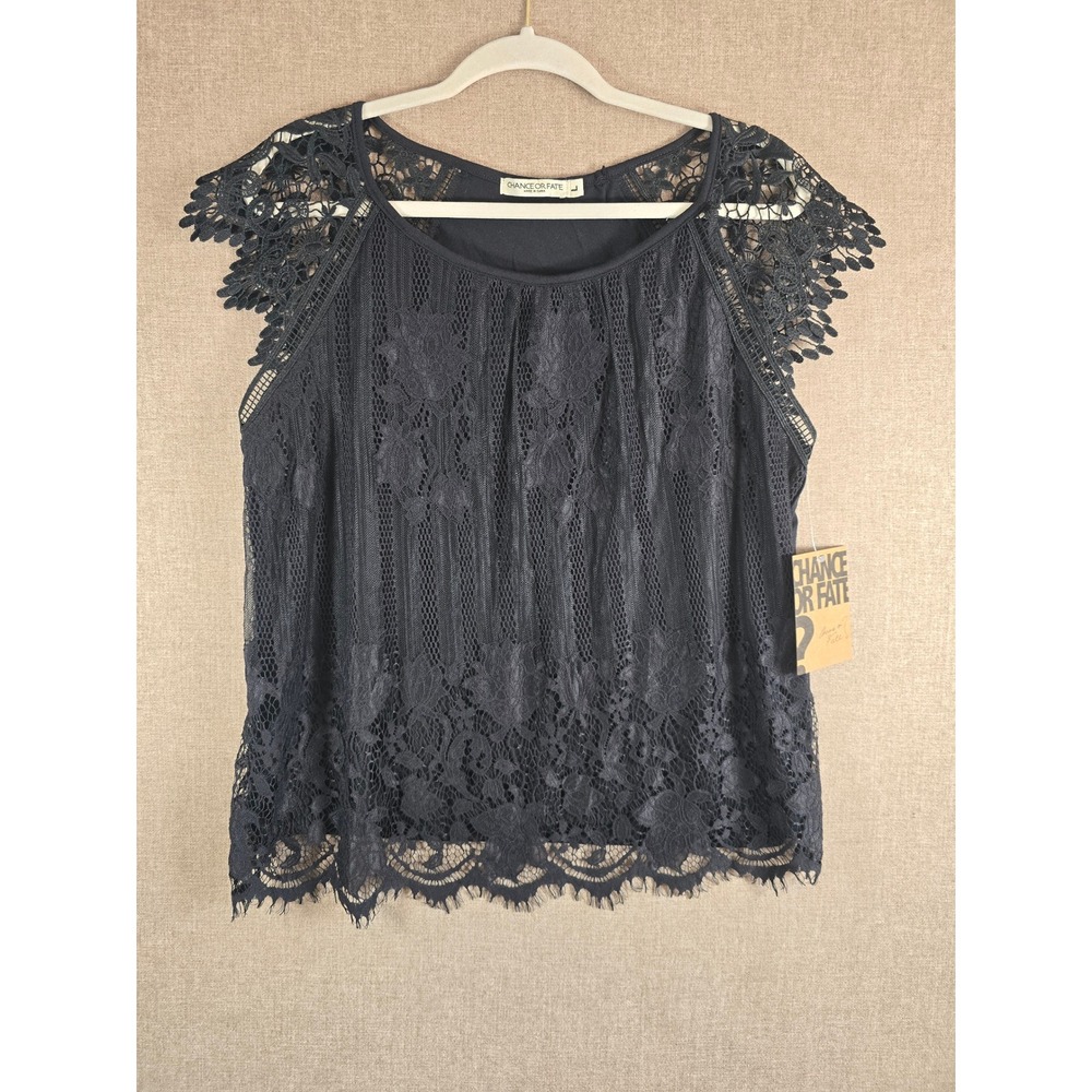 NWT Chance or Fate Black Lace Crochet Sleeveless Top Womens L MC4479L95RS NWT